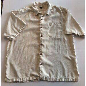 Tommy Bahama Silk Shirt Men XL Cream Bikinitini Embroidered Martini Button Up